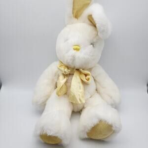 Vintage Walmart White Bunny Rabbit Stuffed Plush 18" Yellow Velour Ears Beanie